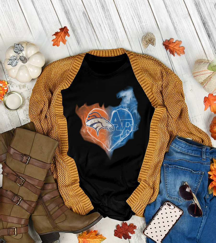 Denver Broncos And Air Force Falcons Heart T-Shirt