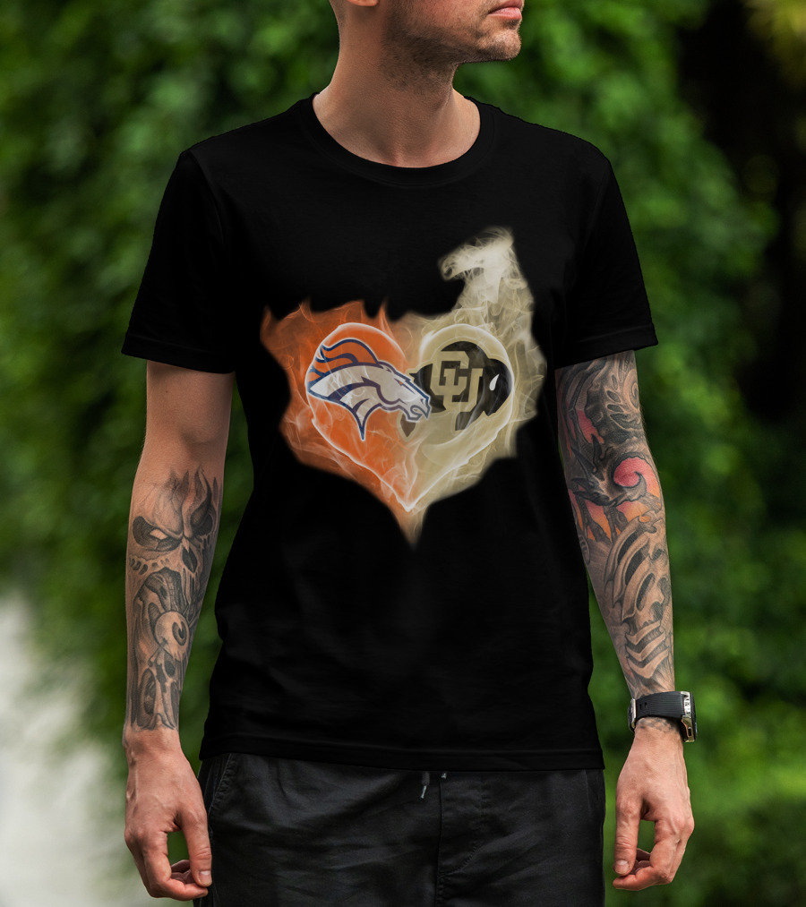Denver Broncos Colorado Buffaloes Heart Fusion T-Shirt