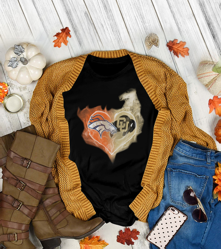 Denver Broncos Colorado Buffaloes Heart Fusion T-Shirt