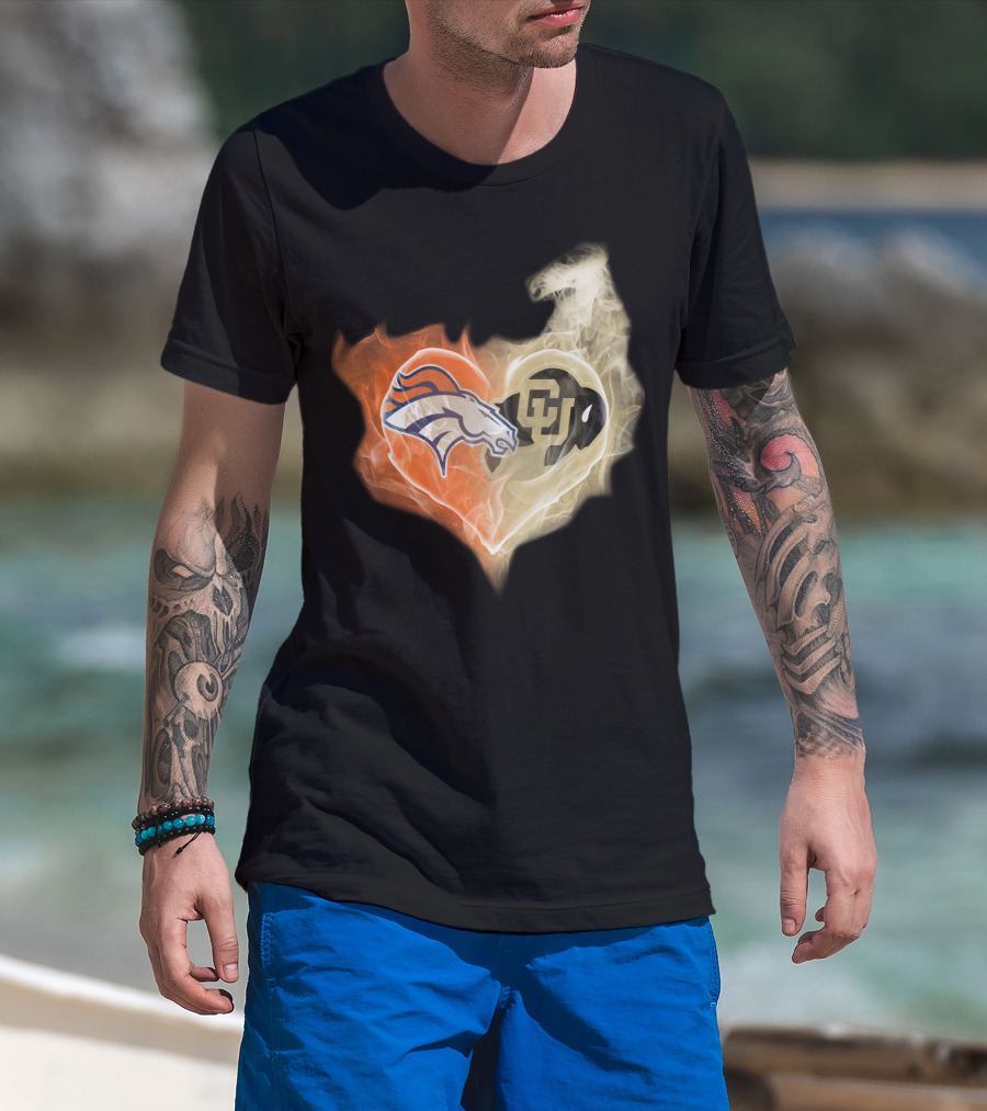 Denver Broncos Colorado Buffaloes Heart Fusion T-Shirt