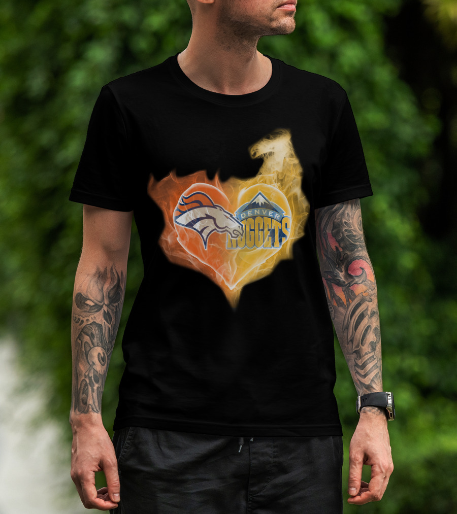 Denver Broncos Denver Nuggets Heart Flame T-Shirt