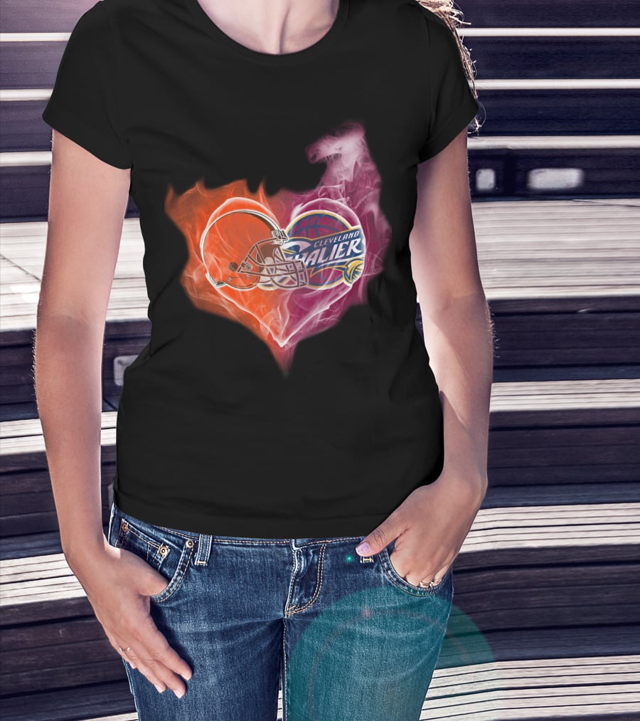 Cleveland Cavaliers Heart With Football Helmet T-Shirt
