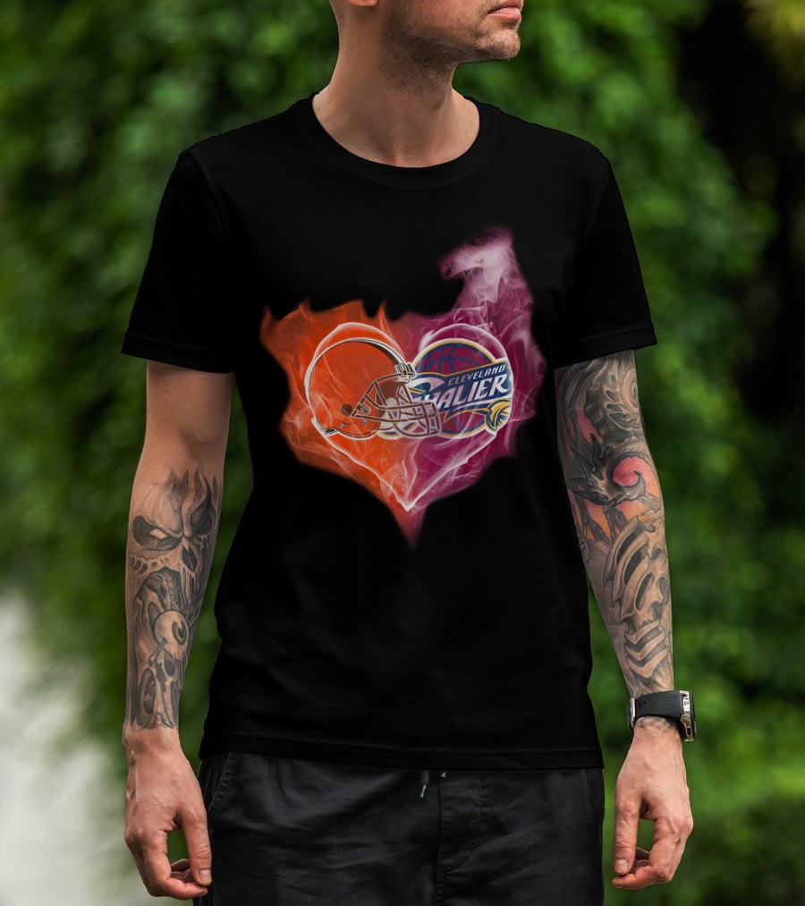 Cleveland Cavaliers Heart With Football Helmet T-Shirt