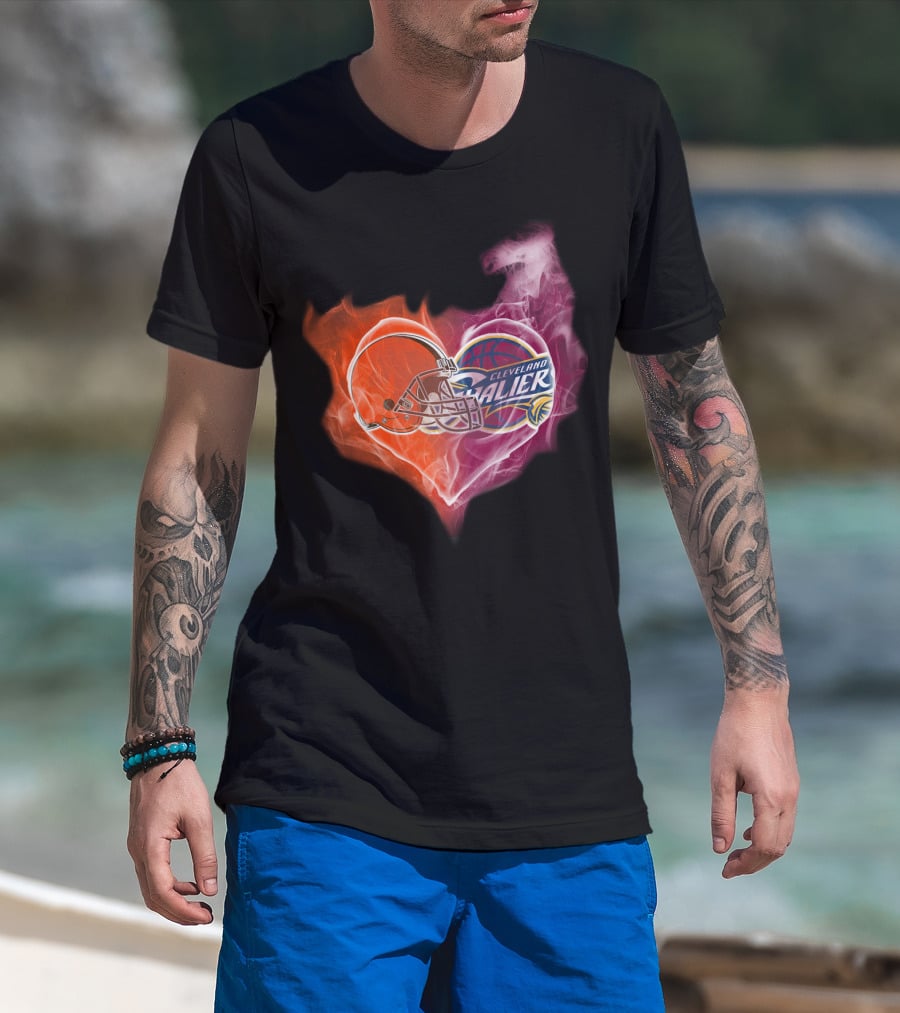 Cleveland Cavaliers Heart With Football Helmet T-Shirt