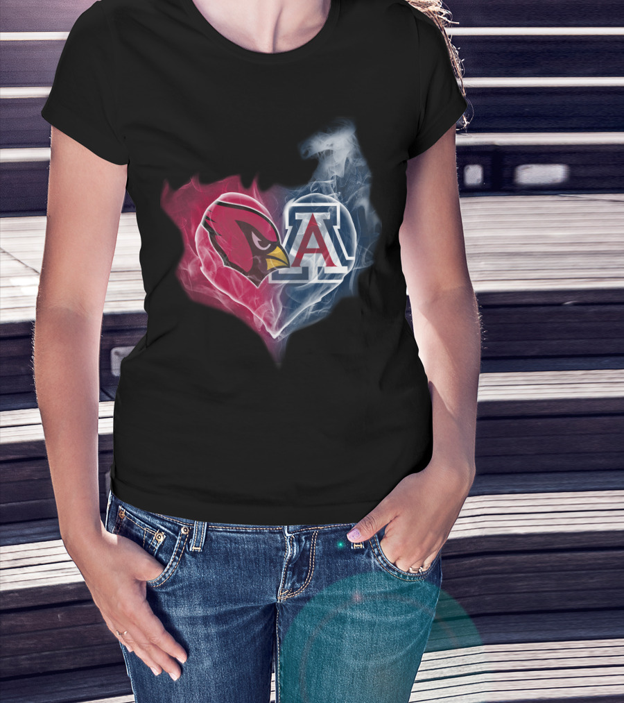 Arizona Cardinals And University Of Arizona Logo Smoke Heart T-Shirt