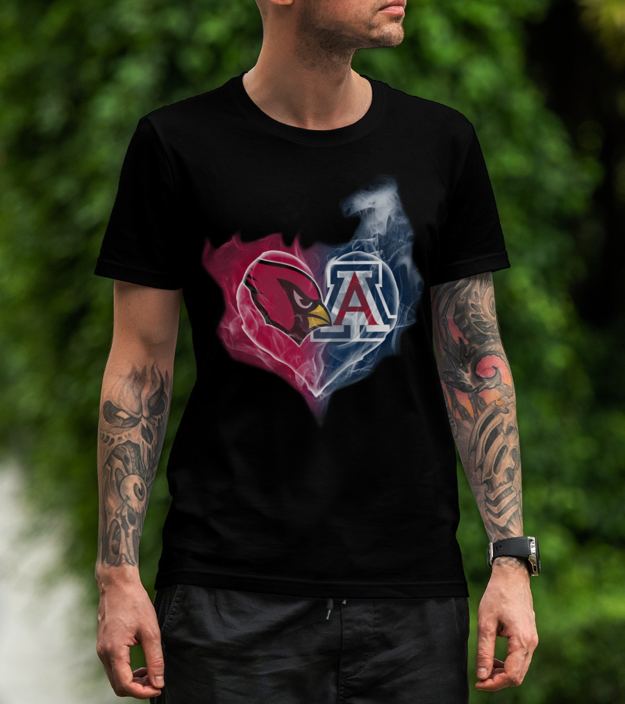 Arizona Cardinals And University Of Arizona Logo Smoke Heart T-Shirt
