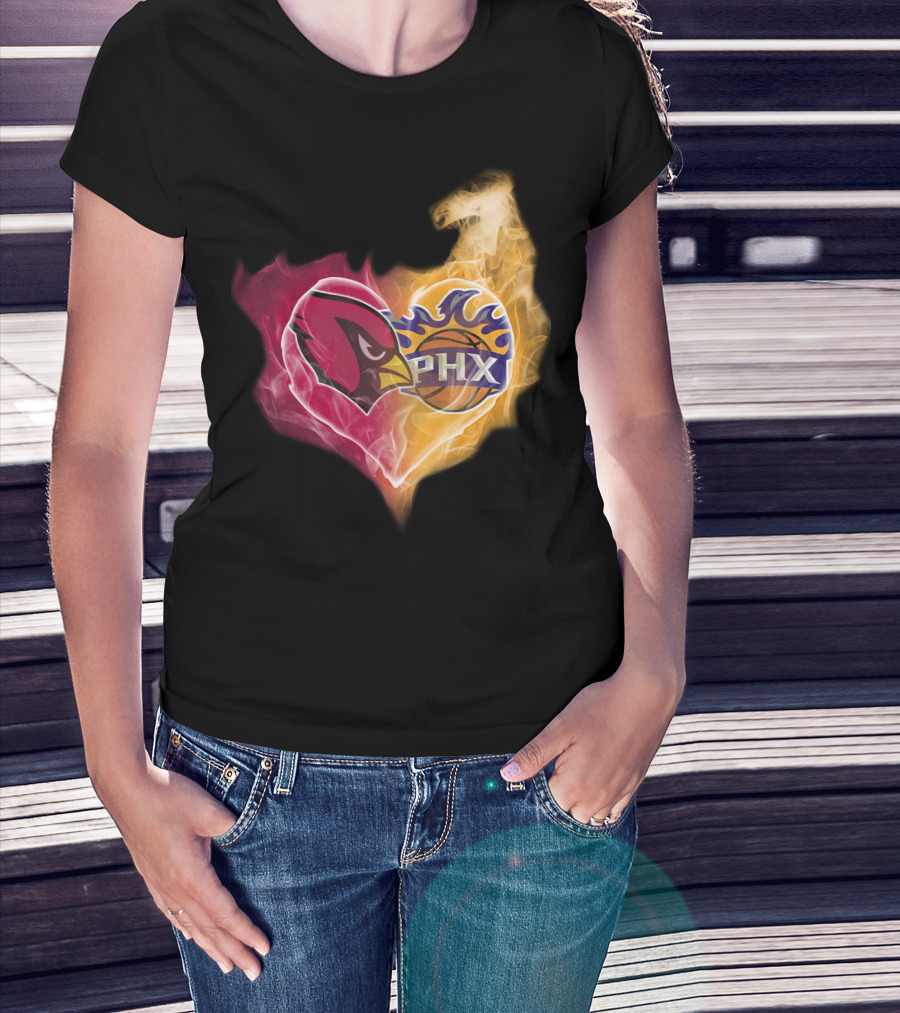 Arizona Cardinals Phoenix Suns Flame Heart T-Shirt
