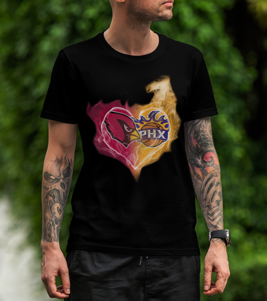 Arizona Cardinals Phoenix Suns Flame Heart T-Shirt