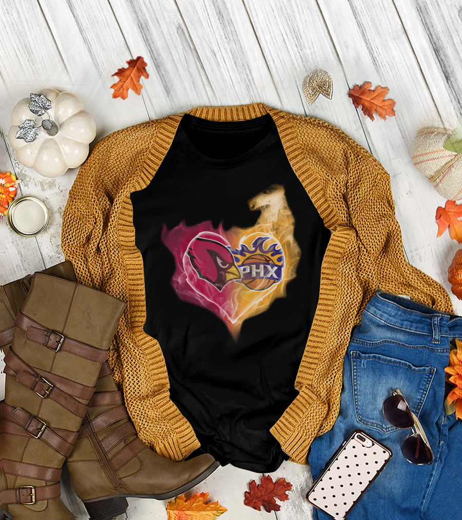 Arizona Cardinals Phoenix Suns Flame Heart T-Shirt