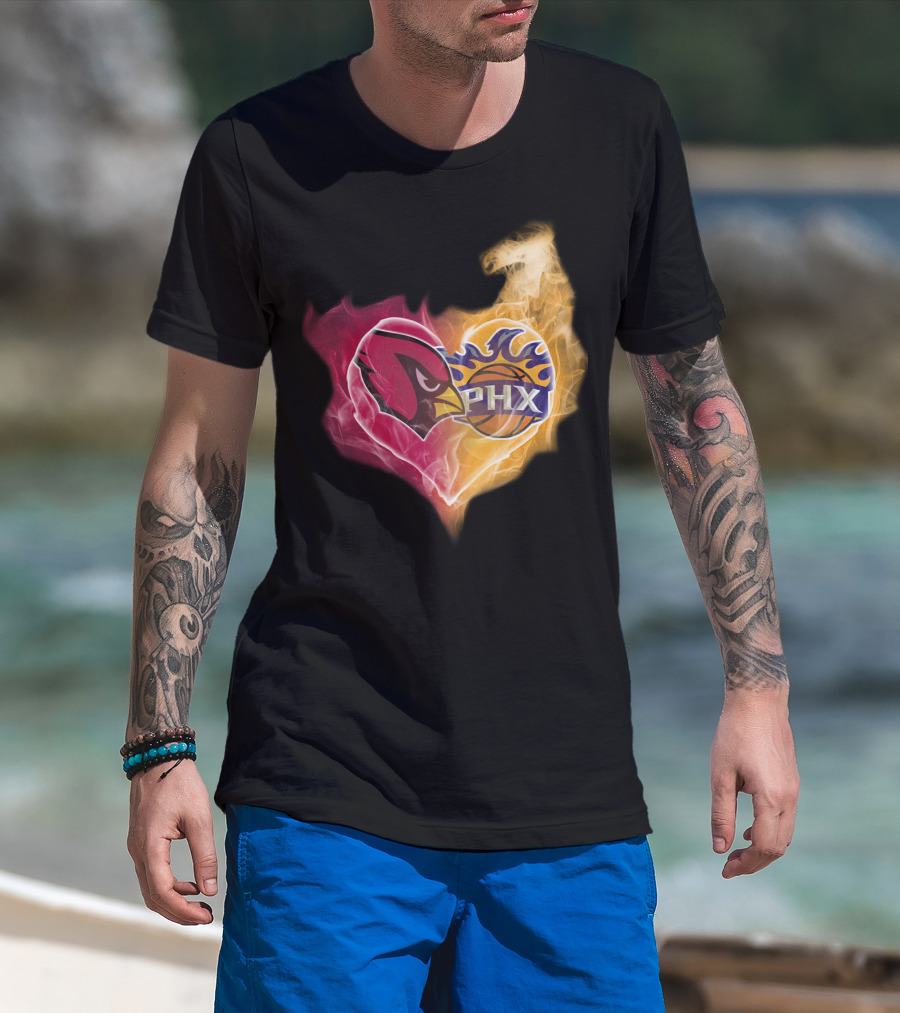 Arizona Cardinals Phoenix Suns Flame Heart T-Shirt