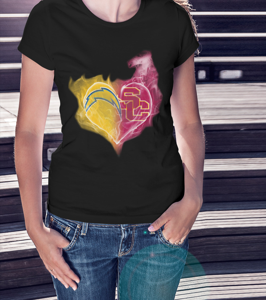 Los Angeles Chargers And Usc Trojans Heart Fusion T-Shirt