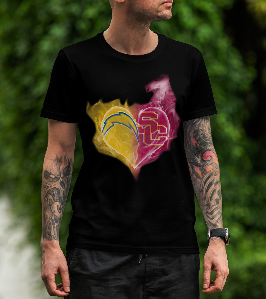 Los Angeles Chargers And Usc Trojans Heart Fusion T-Shirt