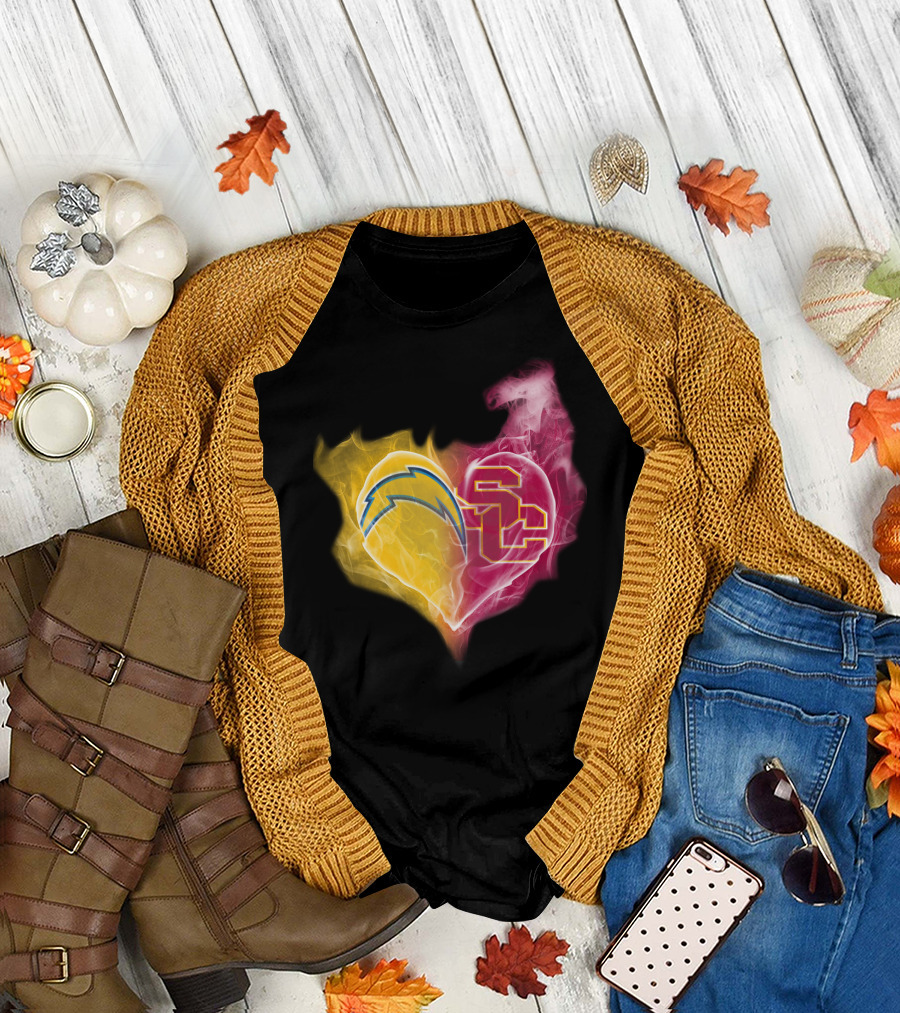 Los Angeles Chargers And Usc Trojans Heart Fusion T-Shirt