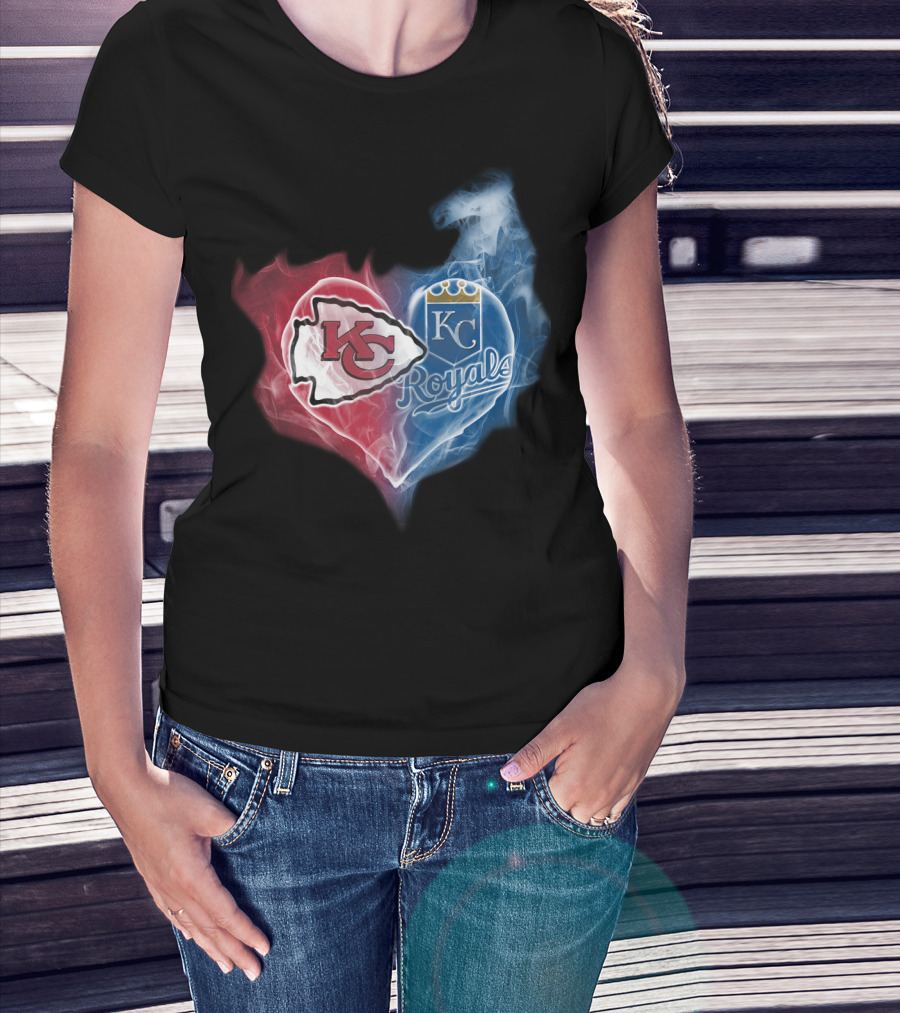 Kc Chiefs Royals Heart Smoke Fusion T-Shirt