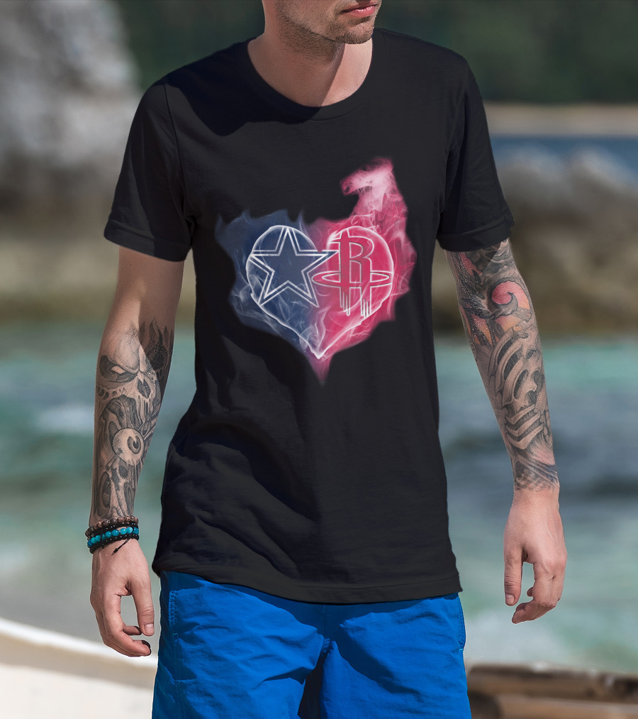 Dallas Cowboys Houston Rockets Heart Fusion T-Shirt