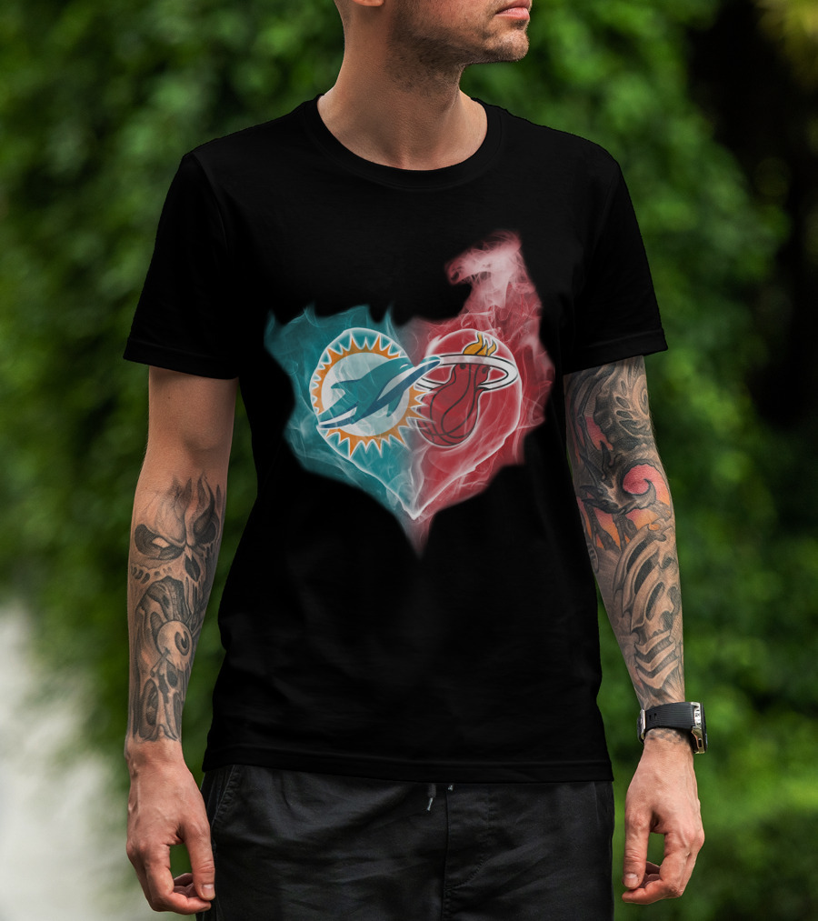 Miami Dolphins Miami Heat Heart T-Shirt