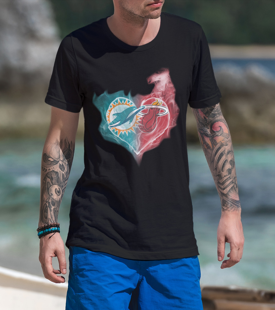 Miami Dolphins Miami Heat Heart T-Shirt