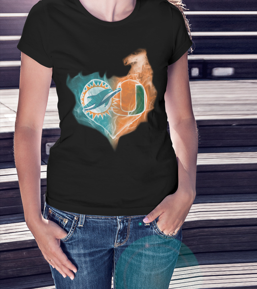 Miami Dolphins University Of Miami Heart Fusion T-Shirt