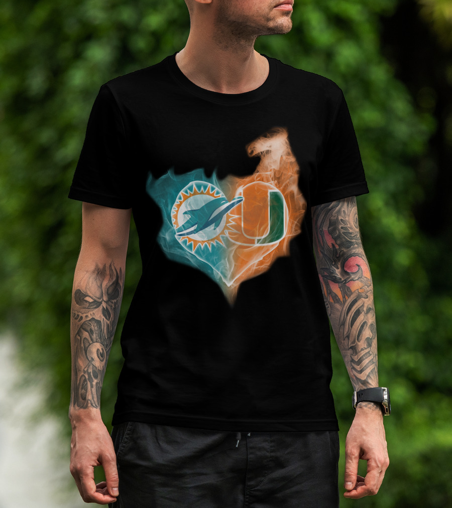 Miami Dolphins University Of Miami Heart Fusion T-Shirt