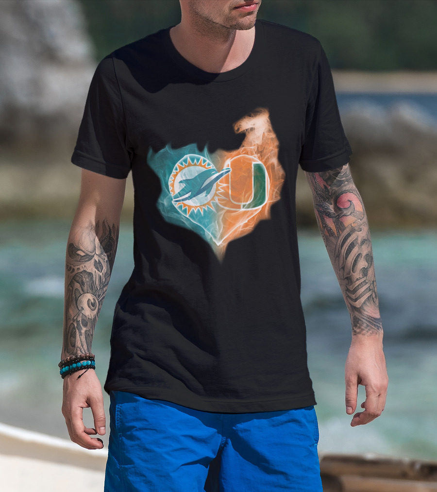 Miami Dolphins University Of Miami Heart Fusion T-Shirt