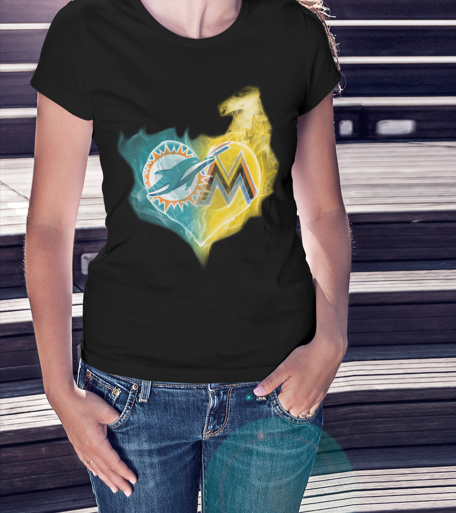 Miami Dolphins Miami Marlins Heart Fusion T-Shirt
