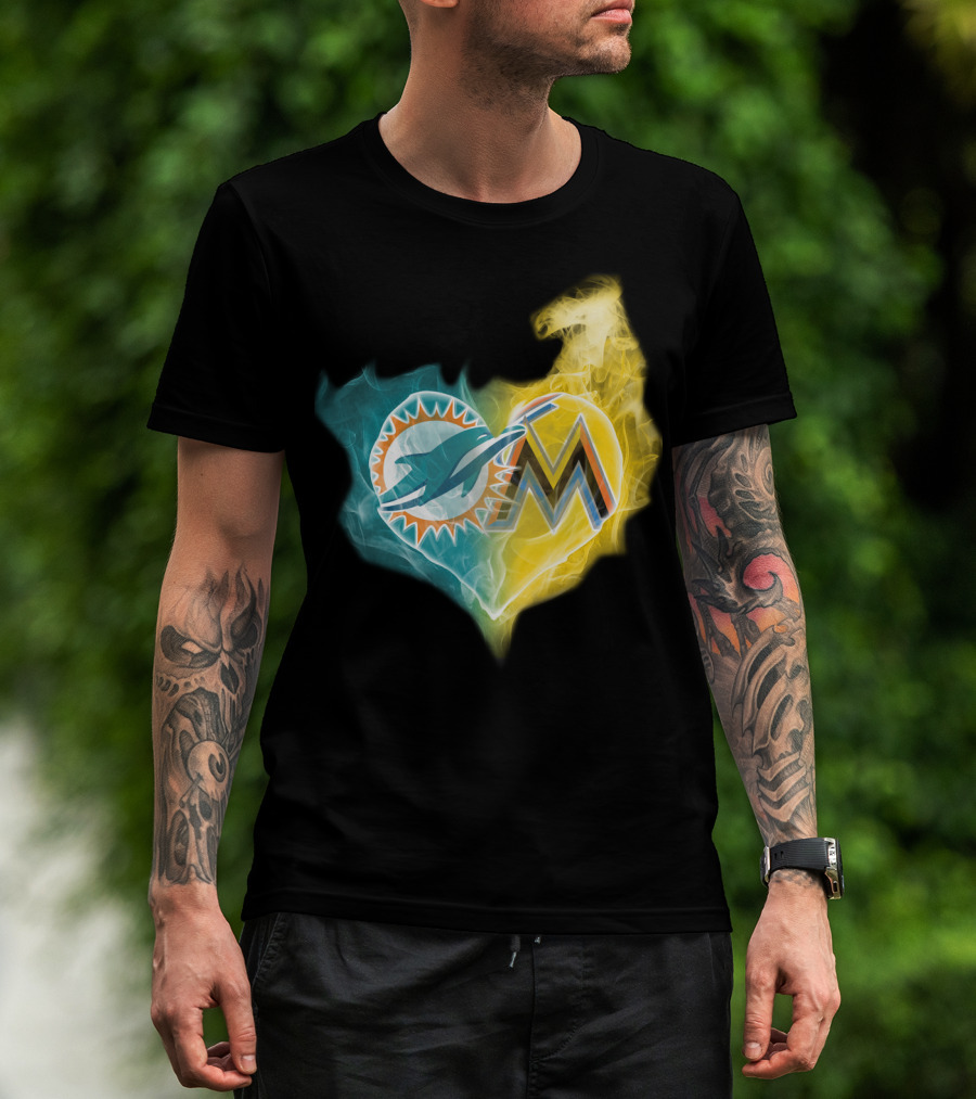 Miami Dolphins Miami Marlins Heart Fusion T-Shirt