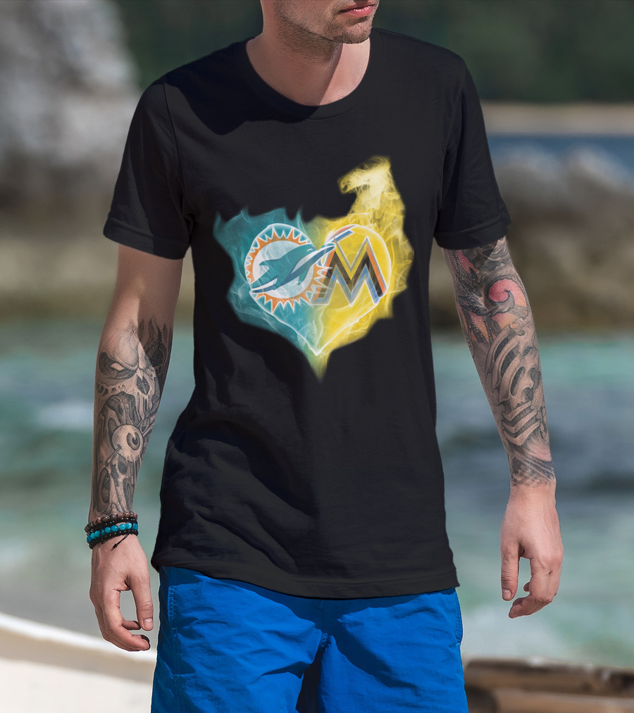 Miami Dolphins Miami Marlins Heart Fusion T-Shirt