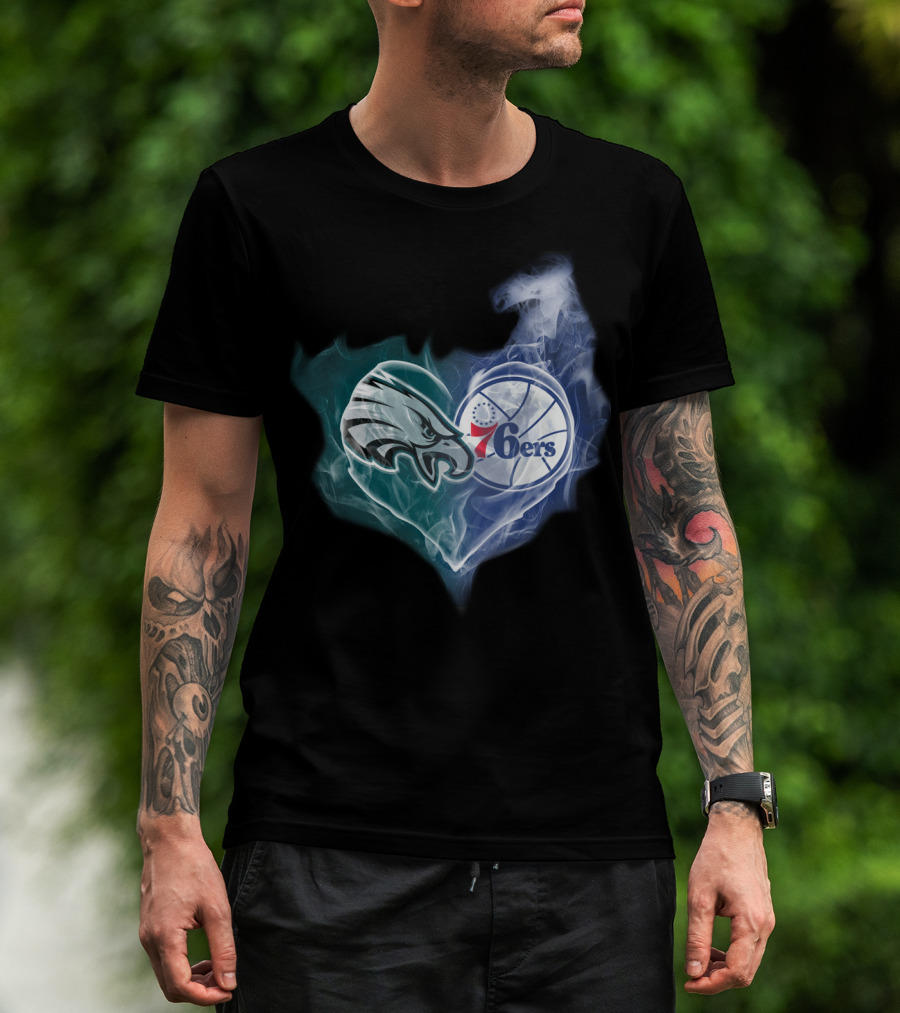 Philadelphia Eagles 76ers Heart Sports Logo Fusion T-Shirt