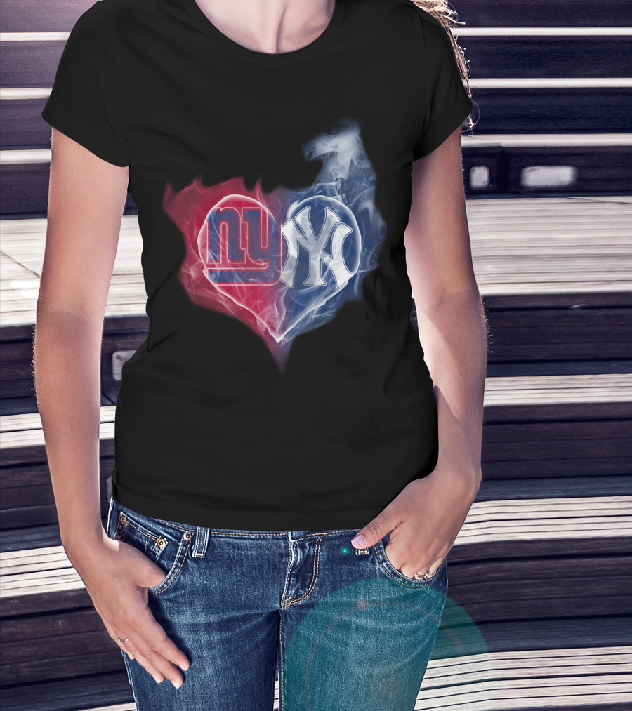 New York Giants Yankees Heart Smoke T-Shirt
