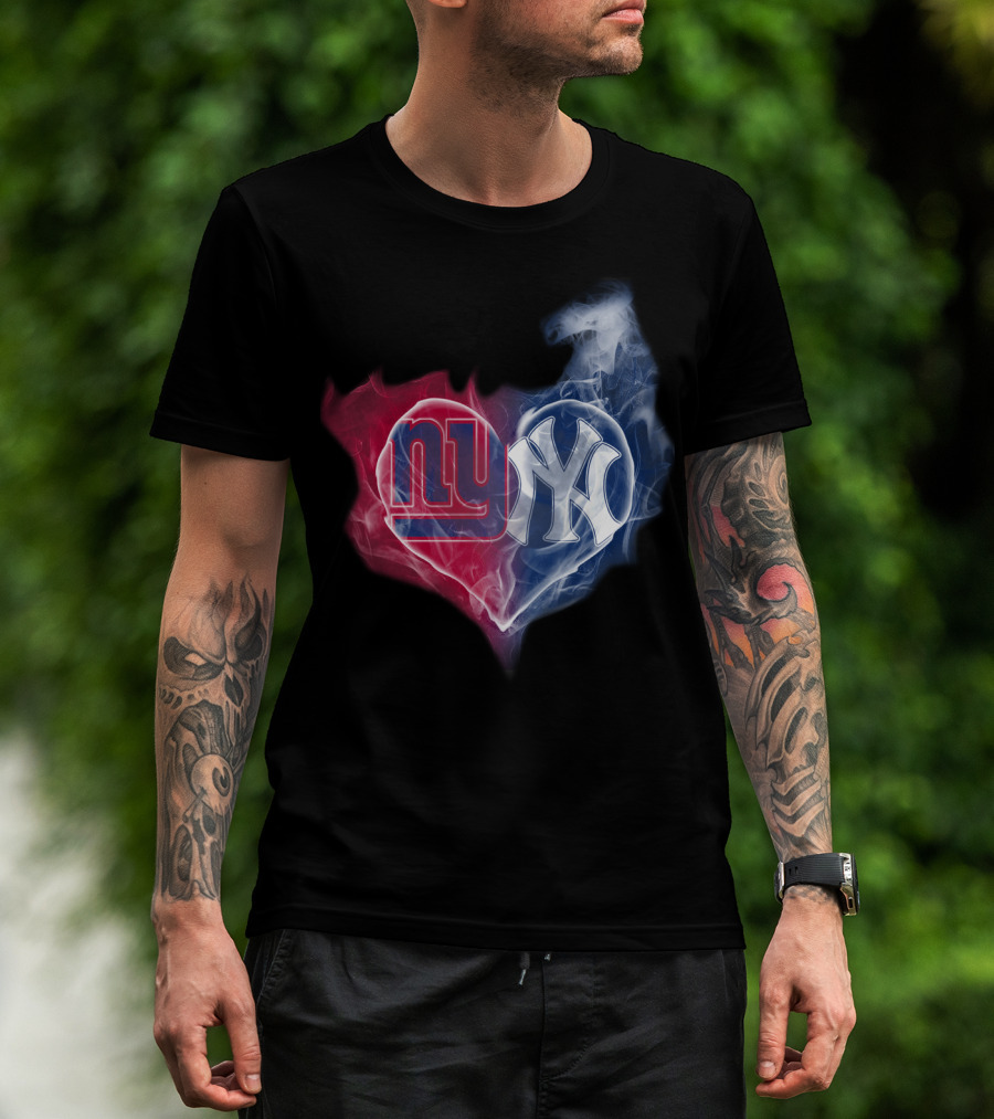 New York Giants Yankees Heart Smoke T-Shirt