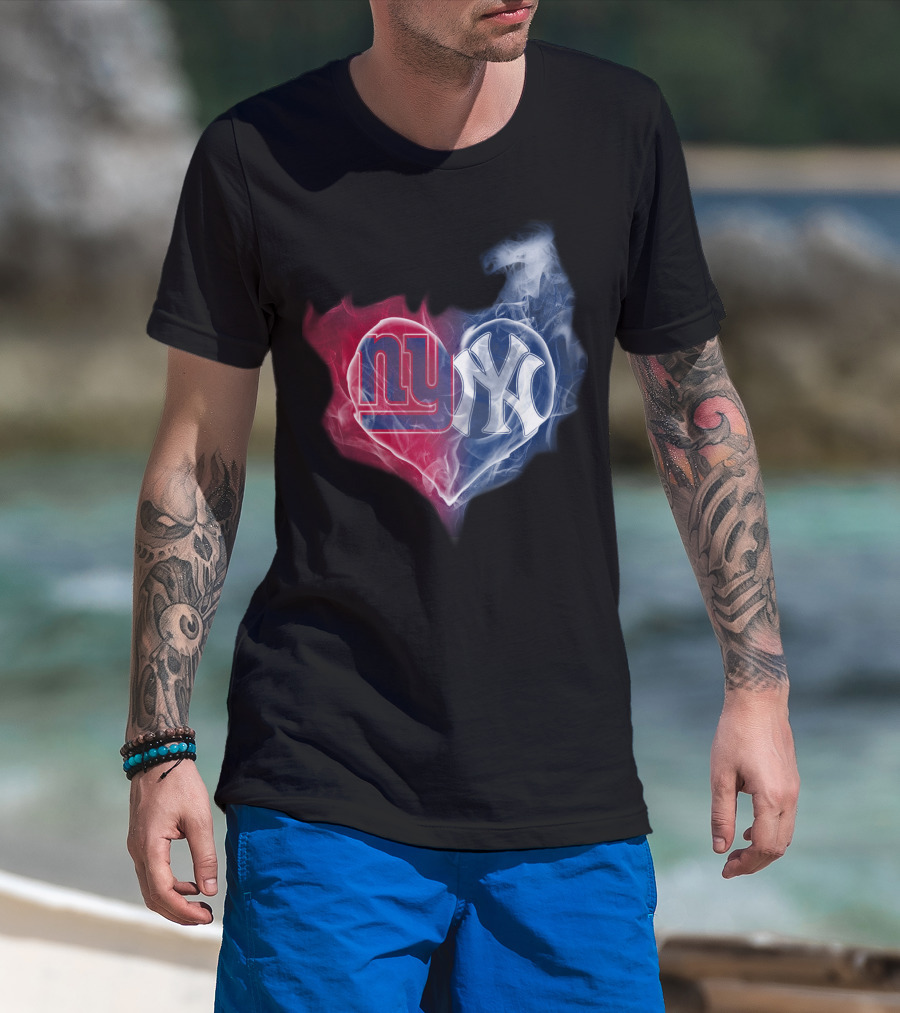 New York Giants Yankees Heart Smoke T-Shirt