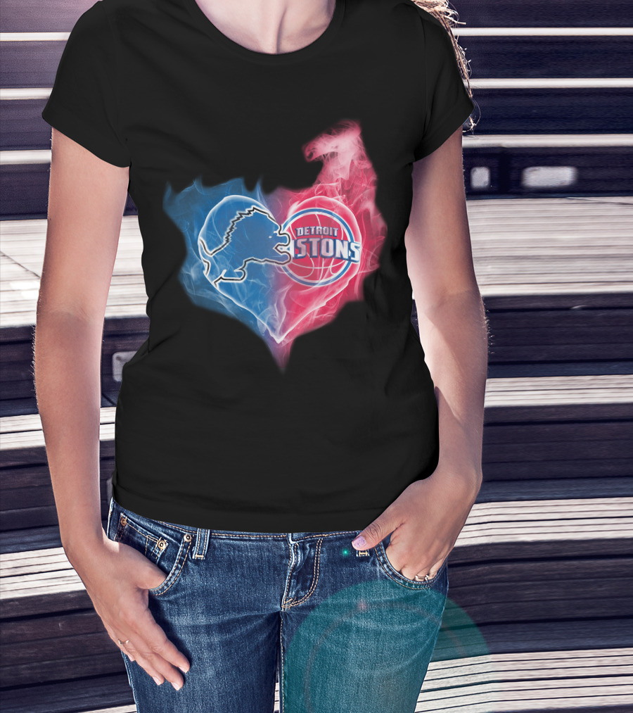 Detroit Lions Pistons Heart Fusion T-Shirt