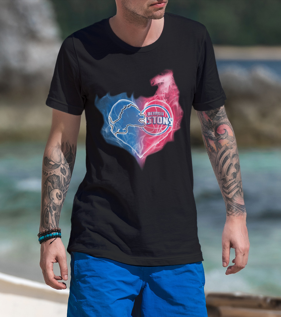 Detroit Lions Pistons Heart Fusion T-Shirt