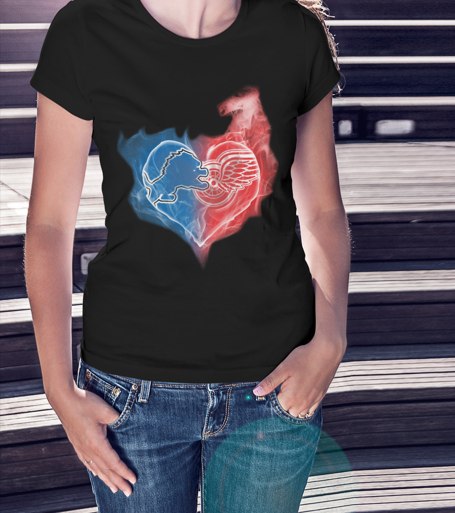 Detroit Lions Red Wings Heart Fusion T-Shirt