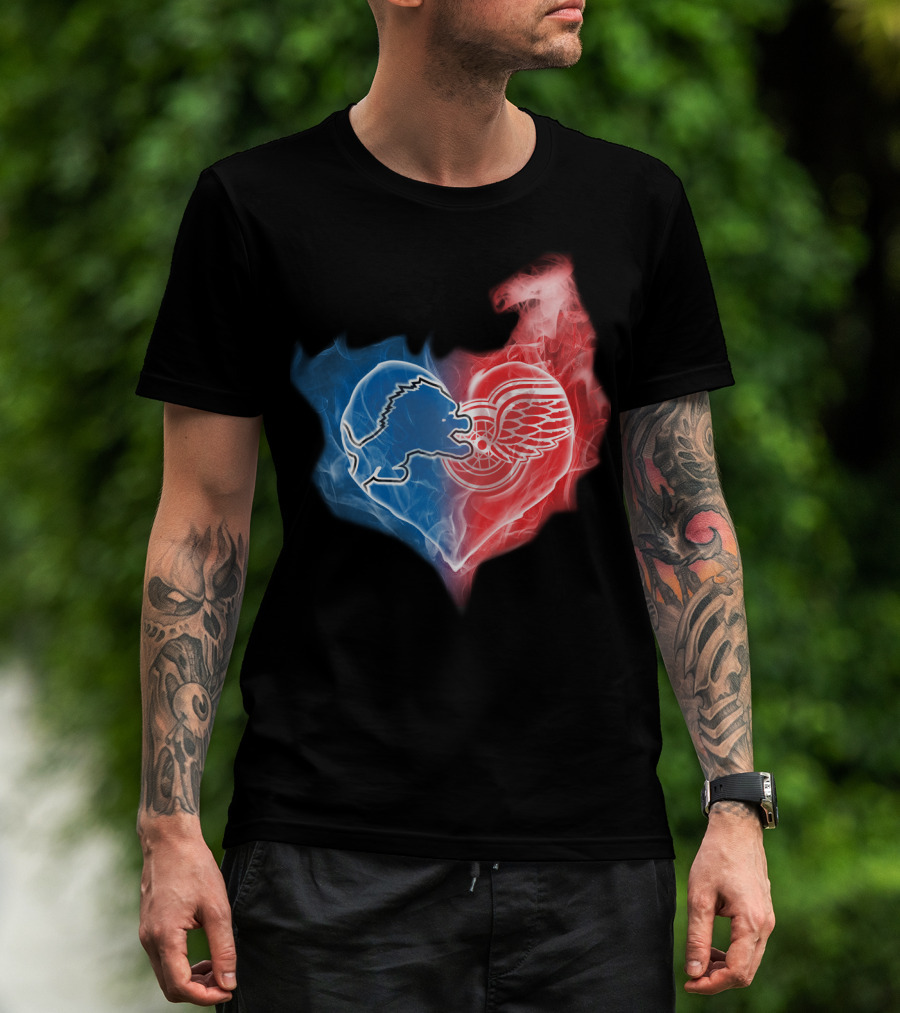 Detroit Lions Red Wings Heart Fusion T-Shirt