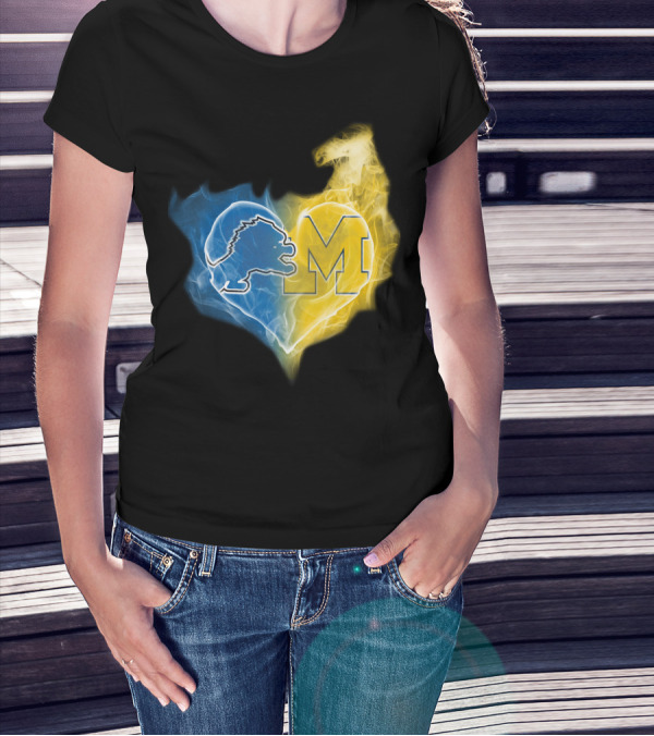 Blue Lion And Yellow M In Heart-Shaped Flame T-Shirt