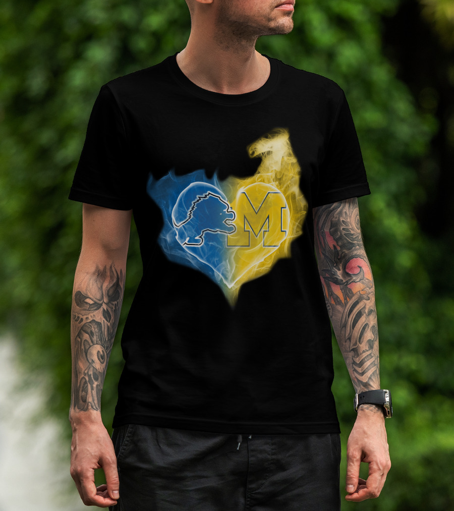Blue Lion And Yellow M In Heart-Shaped Flame T-Shirt