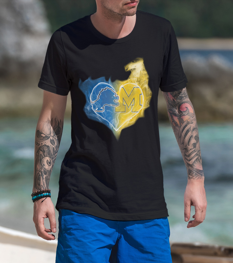 Blue Lion And Yellow M In Heart-Shaped Flame T-Shirt