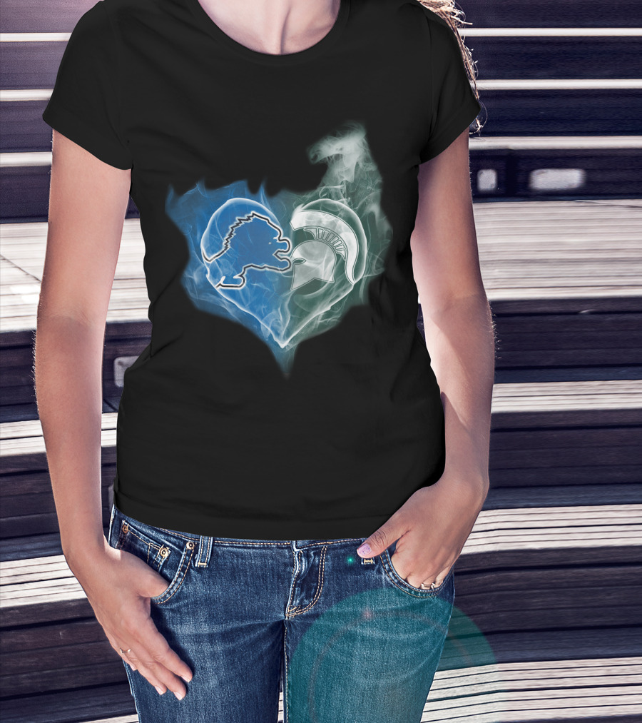 Detroit Lions Michigan State Spartans Heart Fusion T-Shirt
