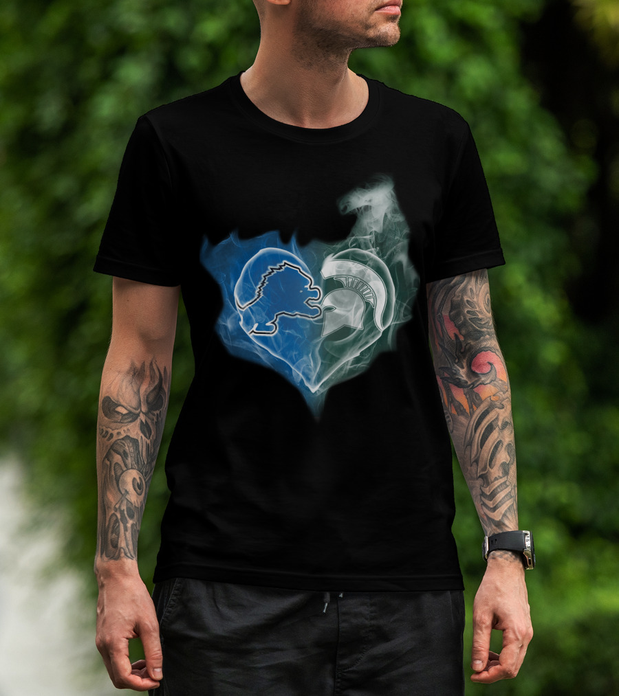Detroit Lions Michigan State Spartans Heart Fusion T-Shirt