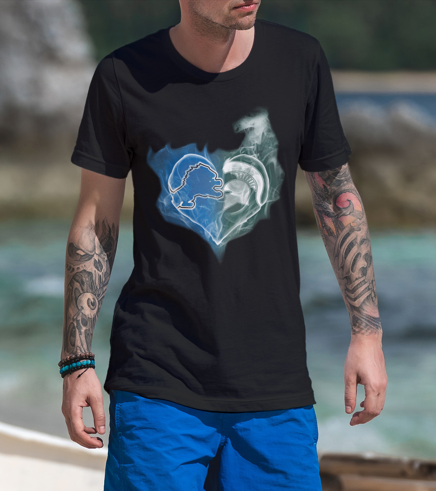 Detroit Lions Michigan State Spartans Heart Fusion T-Shirt