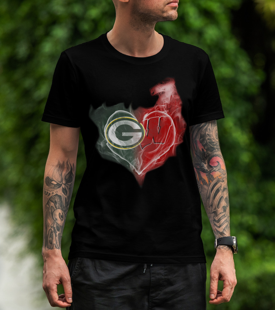 Green Bay Packers Wisconsin Badgers Heart Smoke T-Shirt