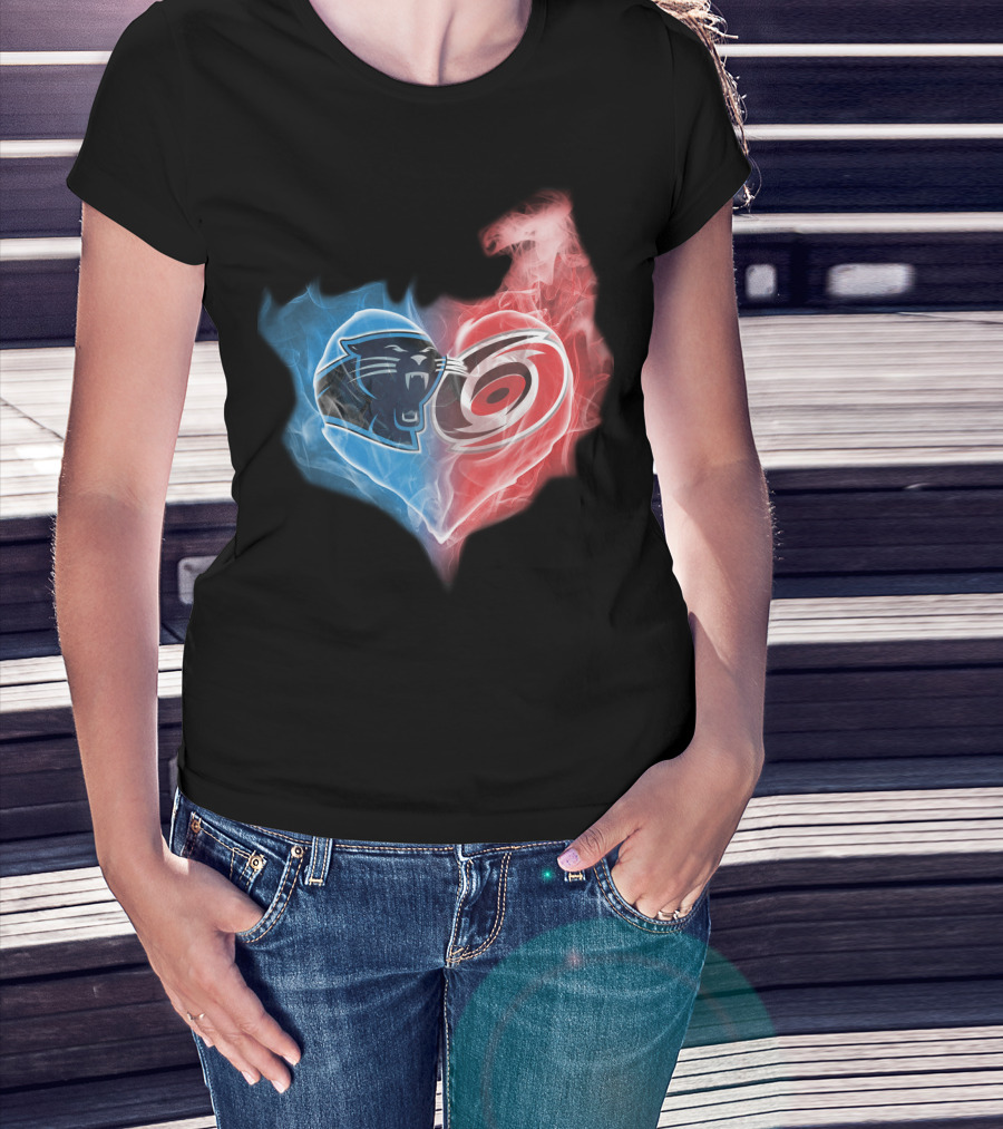 Carolina Panthers And Hurricanes Heart Fusion T-Shirt