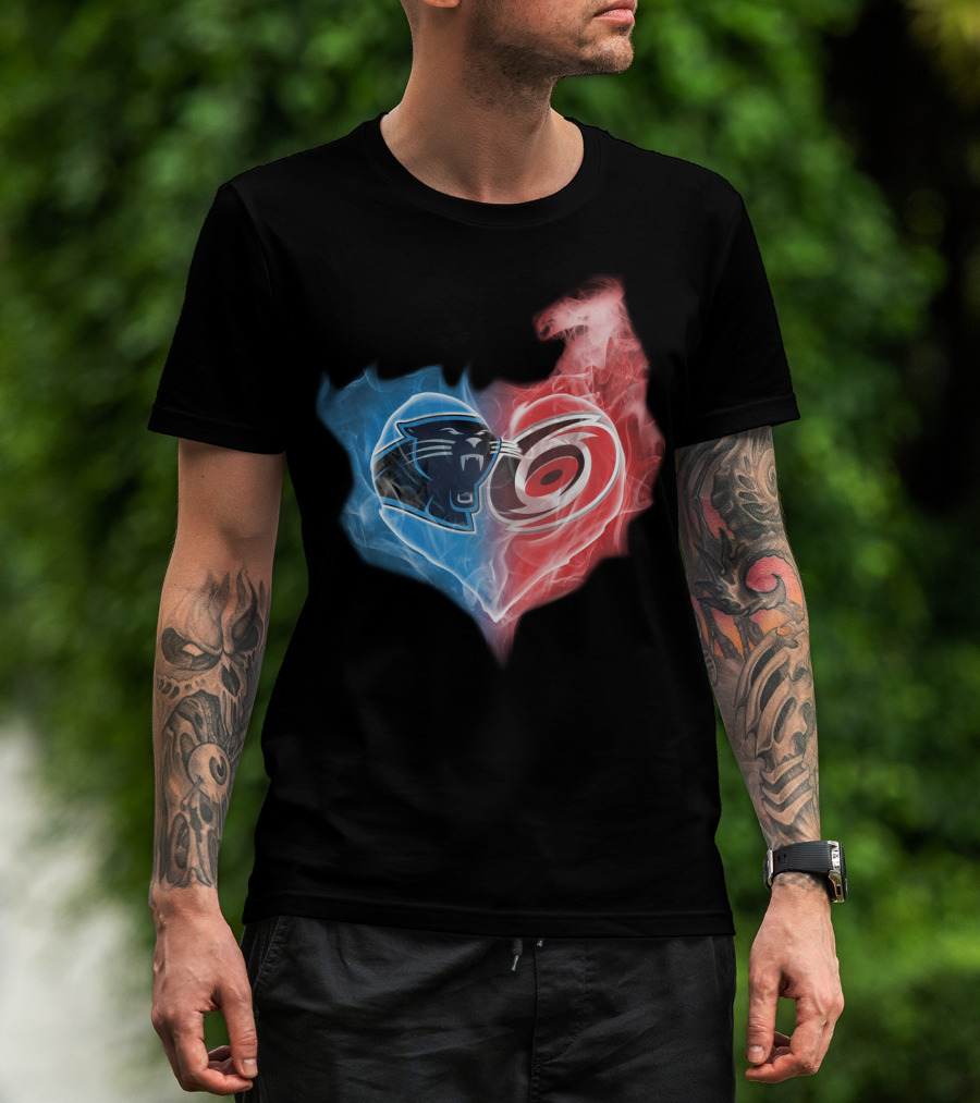 Carolina Panthers And Hurricanes Heart Fusion T-Shirt