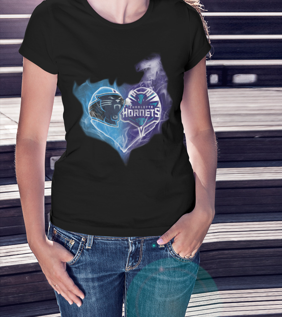 Carolina Panthers Charlotte Hornets Heart Fusion T-Shirt