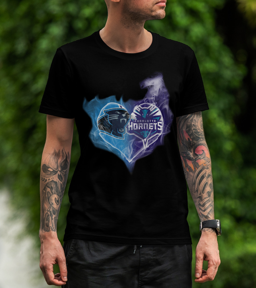 Carolina Panthers Charlotte Hornets Heart Fusion T-Shirt
