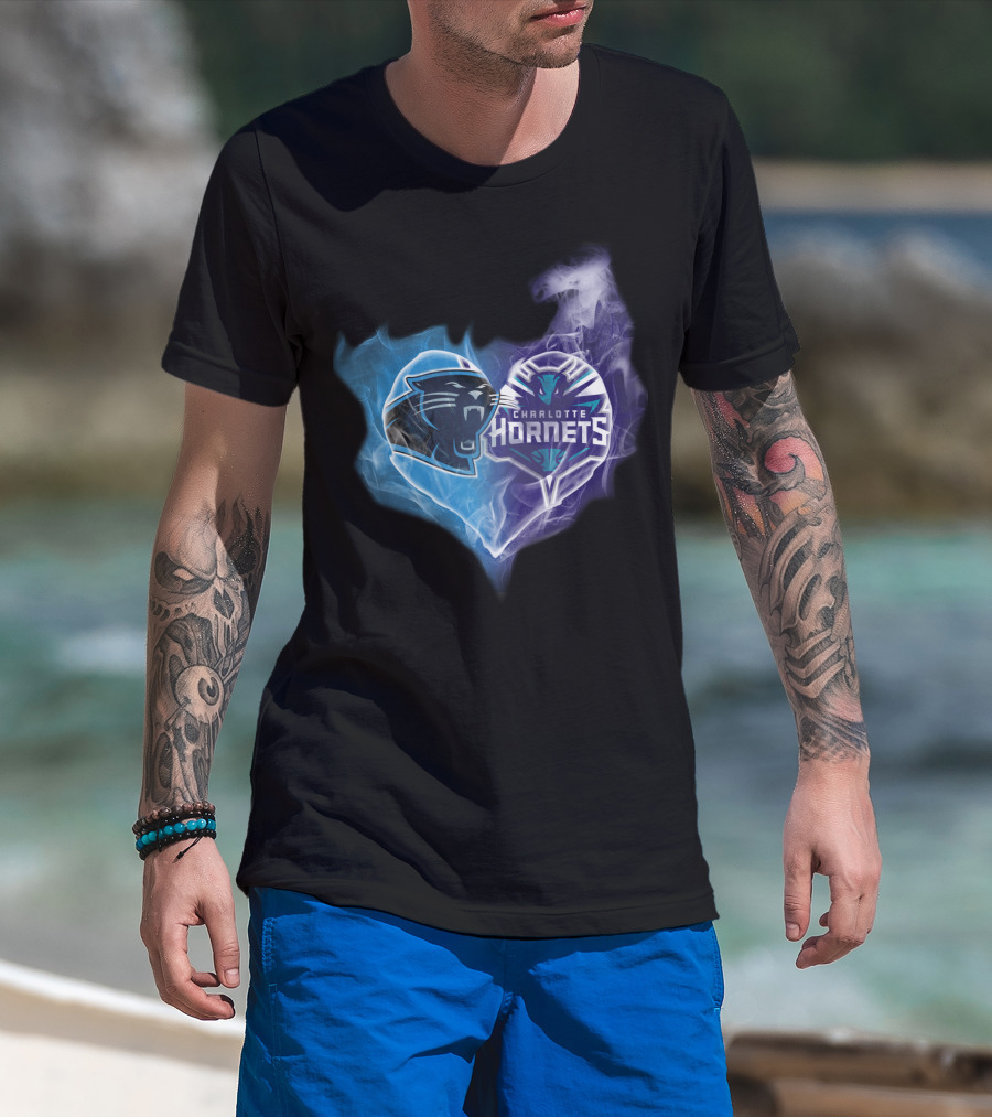 Carolina Panthers Charlotte Hornets Heart Fusion T-Shirt