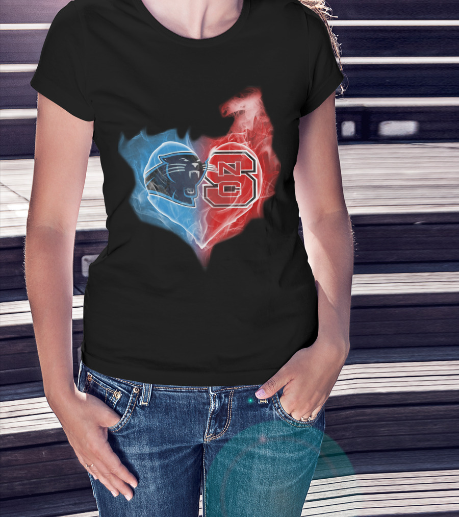 Panthers And Nc State Heart Blend T-Shirt