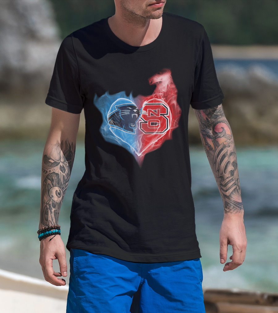Panthers And Nc State Heart Blend T-Shirt