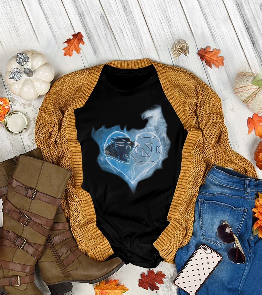 Carolina Panthers Unc Tar Heels Heart Smoke Fusion T-Shirt